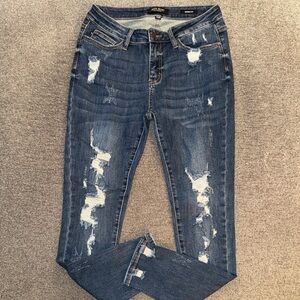 Judy Blue Distressed Skinny Jeans - Dark Blue